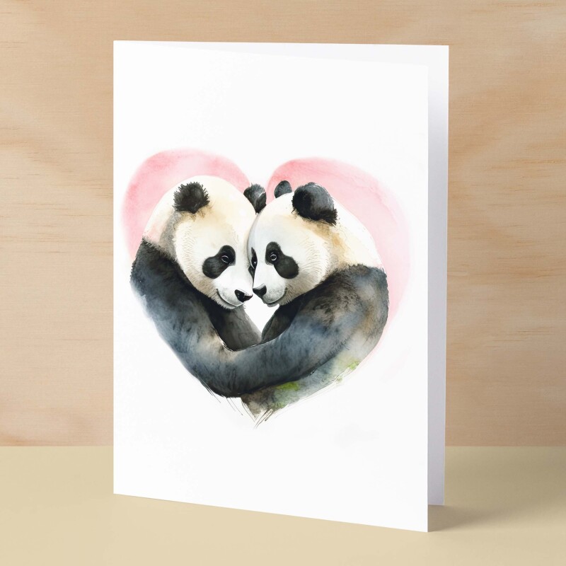 Anniversary or Valentine's Card for Her Anniversary Card for Wife Valentines Day Card For Husband Boyfriend or Girlfriend Cute Pandas - Small (4x6) / Blank Message