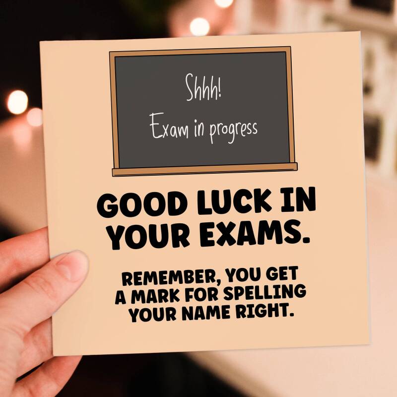 Remember you get a mark for spelling your name right funny good luck in your exams, GCSEs, A-Levels card (Size A6/A5/A4/Square 6x6") - A6: Single card