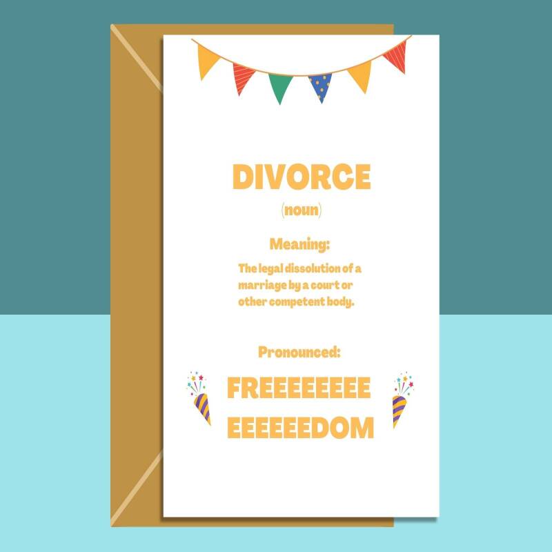 Funny Divorce Card - Freeeedom - Divorce definition - Funny card for him or for her - Personalised message inside if needed. - Blank inside
