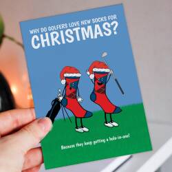 Funny golf-themed, socks Christmas card for golfer, golf enthusiast: Why do golfers love new socks for Christmas (Size A6/A5/A4/Square 6x6") - A6: Single card