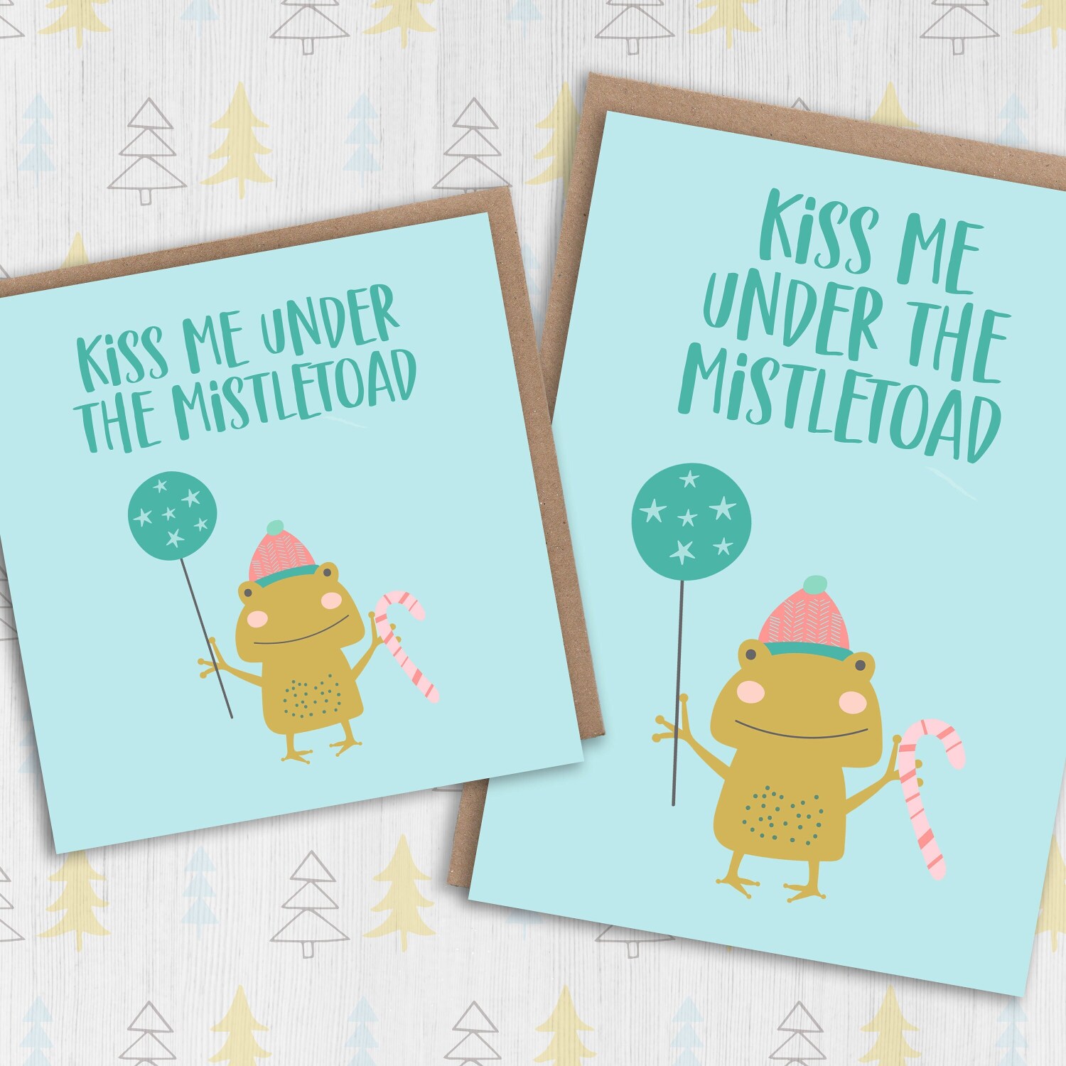 Kiss me under the mistletoad toad, mistletoe Christmas, Holidays, Xmas, festive card for wife, husband, partner (Size A6/A5/A4/Square 6x6") - A6: Single card