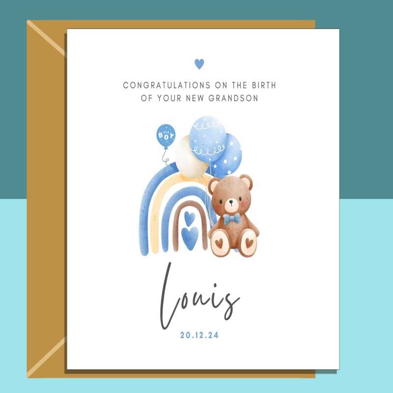 Your new Grandson Card - Congratulations on the birth of your grandson - Personalised Card - New Baby Customised Card - For grandparents - Regular - Matte - Personalised Inside