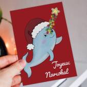 Joyeux Narwhal personalised cute whale Christmas, holidays, Xmas, festive card for child, son, daughter, grandchild (Size A6/A5/A4)