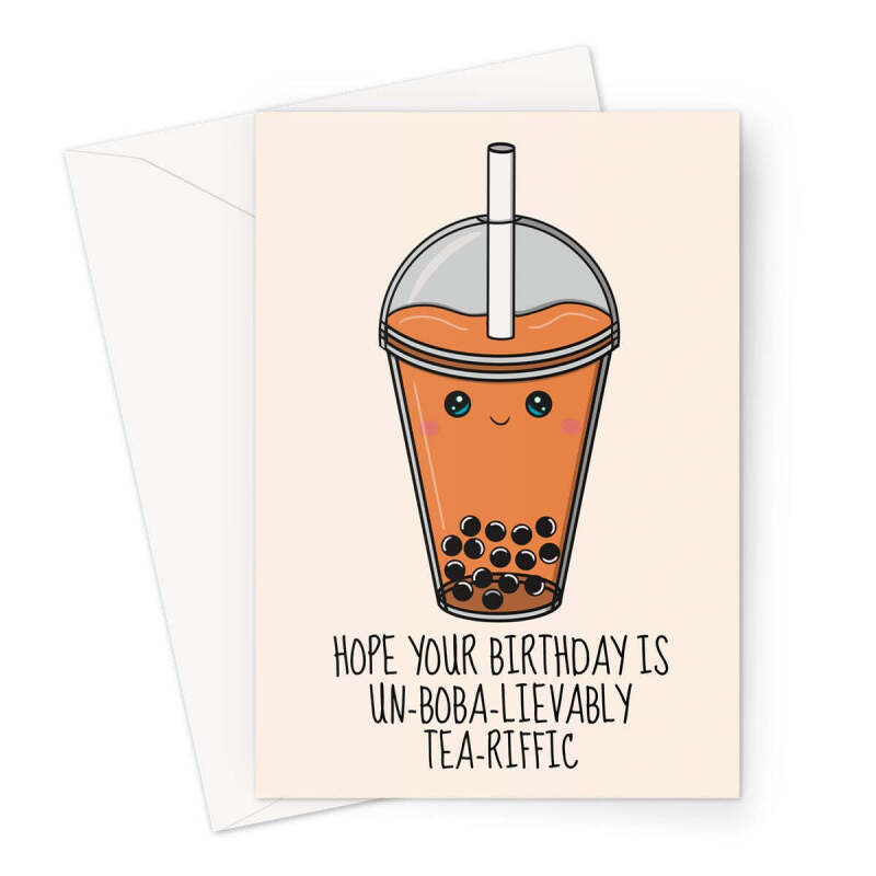 Orange Boba Tea Birthday Card - A5 Portrait - 1 Card