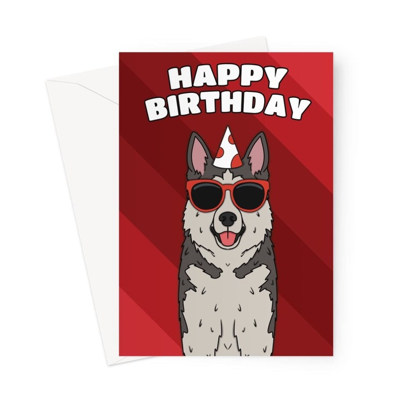 Husky Dog Birthday Card - A5 Portrait - 1 Card