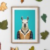 Llama in clothes, animal print, wall art - A5 - Glossy - White wood