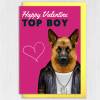 Happy Valentine Top Boy German Shepherd dog animal in clothes card for boyfriend, husband, male partner (Animalyser) Size A6/A5/A4/Square - A6: Single card