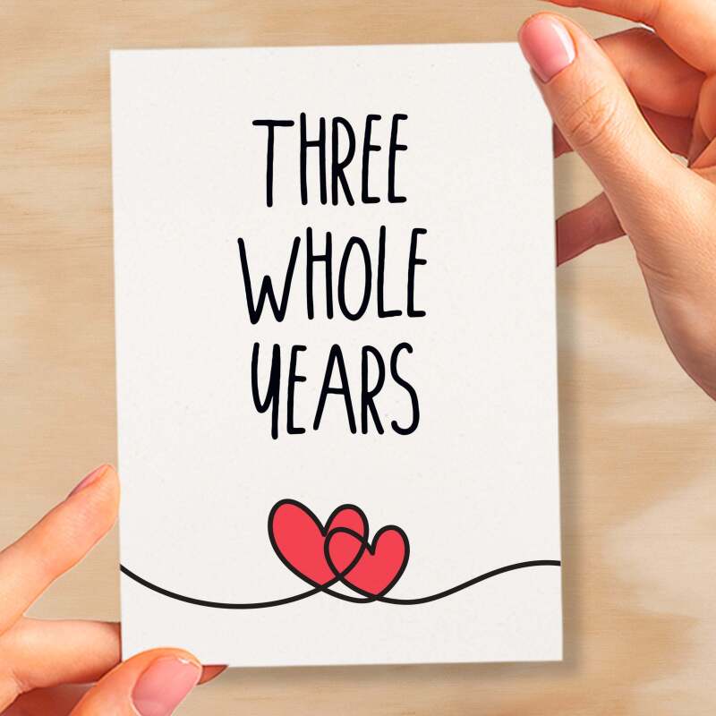 3 Year Anniversary Card For Husband or Wife Anniversary Card for 3rd Anniversary Card For Boyfriend or Girlfriend Third Wedding Anniversary - Large (5x7) / Blank Message