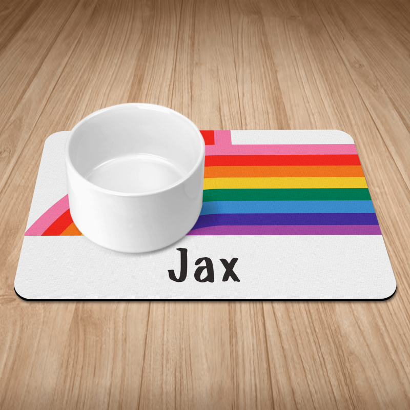 Personalised Rainbow Print Puppy/Dog Bowl Mat