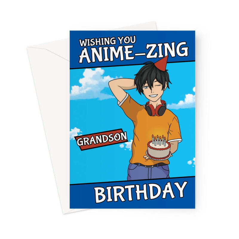 Grandson Birthday Card - Anime Boy - A5 Portrait - 1 Card