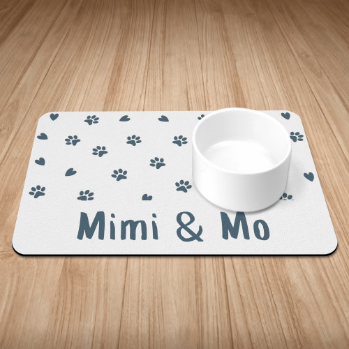 Personalised Navy Paws & Hearts Puppy/Dog Bowl Mat