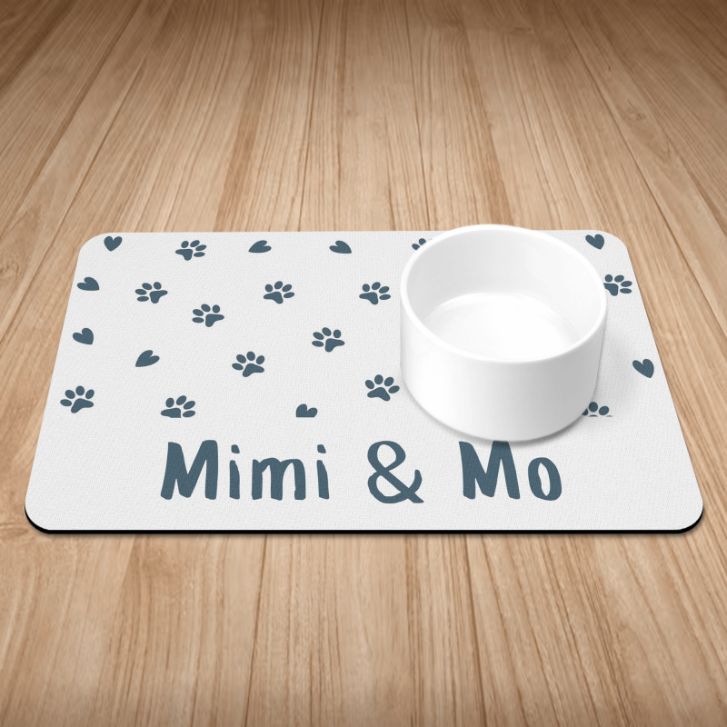 Personalised Navy Paws & Hearts Puppy/Dog Bowl Mat