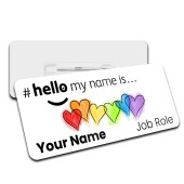 Hello My Name is Name Badge Rainbow hearts Splash