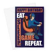 Eat Sleep Game Repeat Anime Gamer Boy Birthday Card