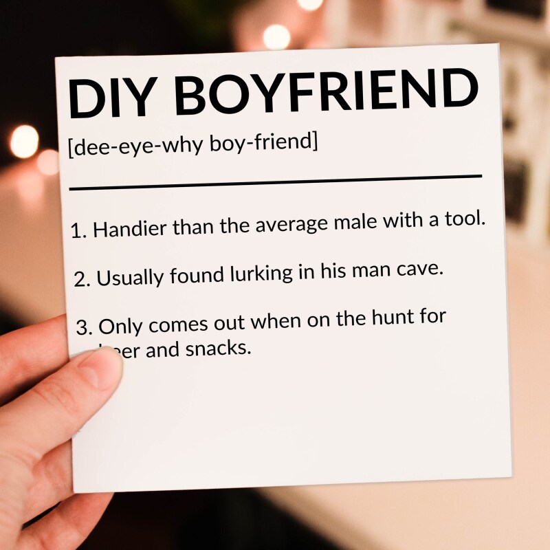 DIY Husband, Do It Yourself Husband, Boyfriend funny, humour dictionary definition Valentine's Day card (Size A6/A5/A4/Square 6x6") - A6: Single card - Boyfriend