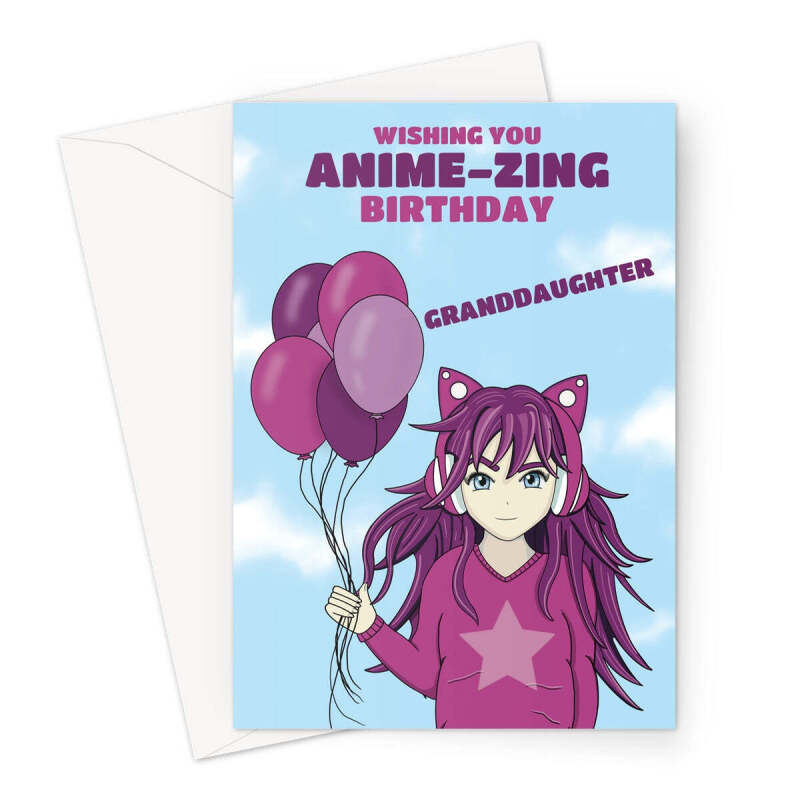 Granddaughter Birthday Card - Cute Anime Girl - A5 Portrait - 1 Card