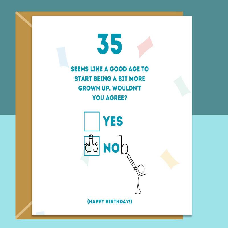 Funny 35th Birthday Card - Personalised - Rude Card for Son, Daughter, Brother, Sister, Friend, or anyone turning 35 years old - Blank inside - Small