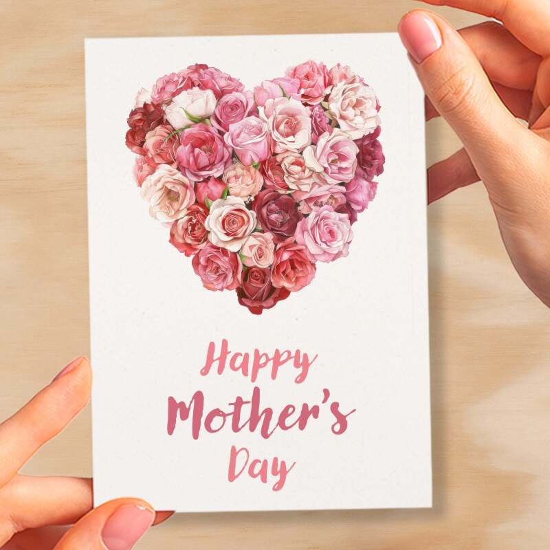 Mother's Day Card For Mum Happy Mother's Day Mothers Day card Mothering Sunday Card Rose Heart Mother's Day Card For Mom Mommy Mum Mummy - Small (4x6) / Blank Message