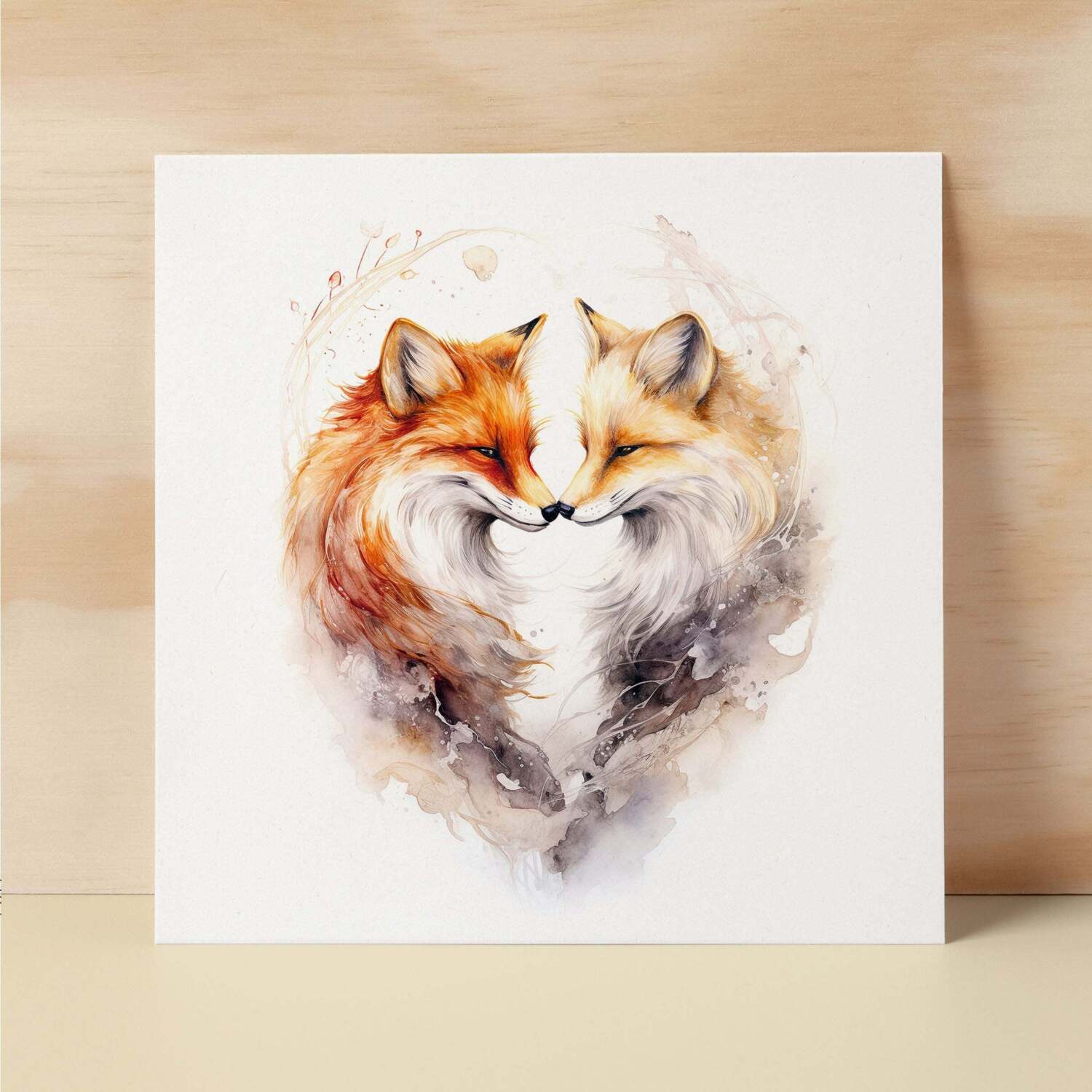 Anniversary or Valentine's Day Card For Wife Anniversary Card For Husband Boyfriend or Girlfriend Valentines Card For Him or Her Fox Heart - Square (6x6) / Blank Message