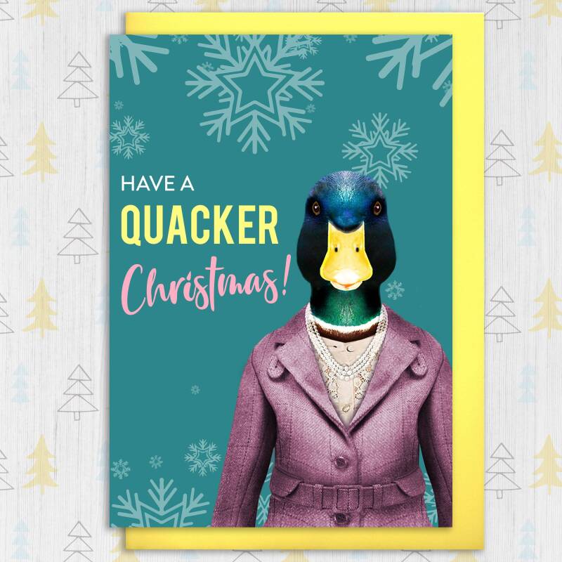 Have a quacker, cracker Christmas duck, bird in clothes Holidays, Xmas, festive card for friends (Animalyser) (Size A6/A5/A4/Square 6x6") - A6: Single card