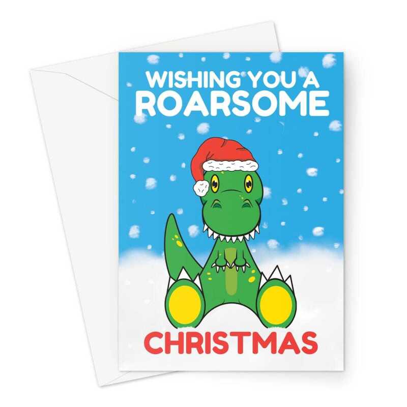 Children's Dinosaur T-Rex Christmas Card - A5 Portrait - 1 Card