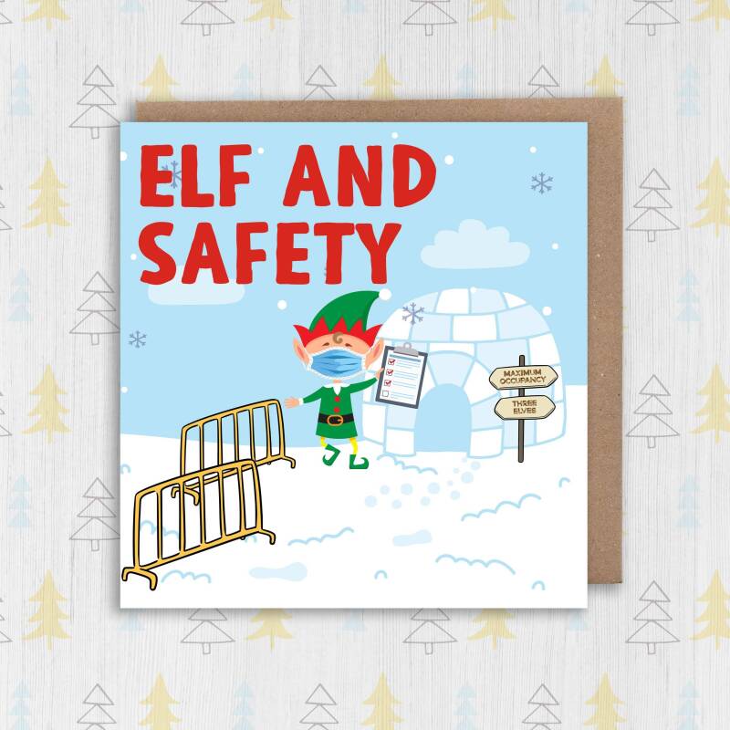 Elf and safety maximum occupancy funny health and safety Christmas, Holidays, Xmas, festive card for colleague (Size A6/A5/A4/Square 6x6") - A6: Single card
