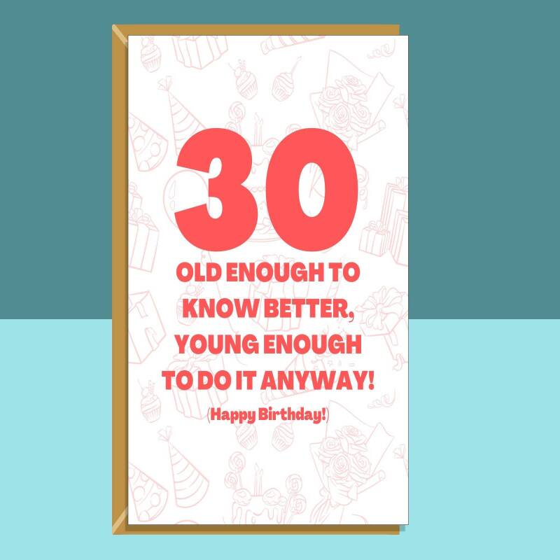 Funny 30th Birthday Card - Personalised - For Him or For Her - For someone turning 30 years old - Greetings Card - Large - Blank inside