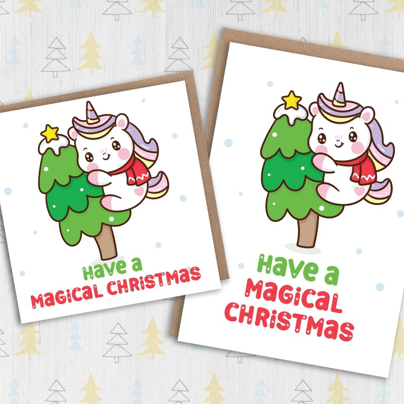 Have a magical Christmas unicorn magic, Holidays, Xmas card for children, kids, daughter, granddaughter, niece (Size A6/A5/A4/Square 6x6") - A6: Single card