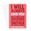 Funny Happy Anniversary Card For A Snoring Partner - A5 Portrait - 1 Card