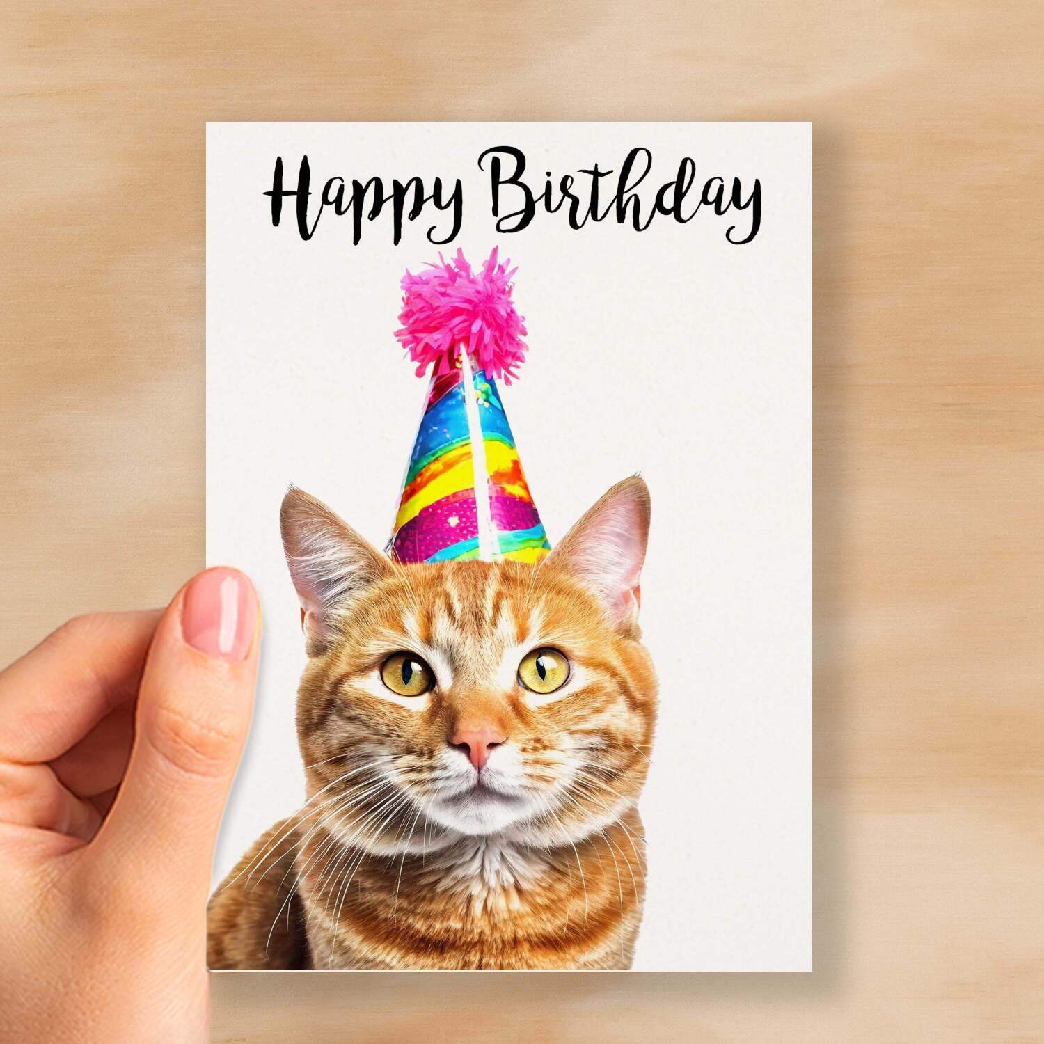 Birthday Card For Her Card For Friend Mum or Sister Birthday Card For Him Brother Dad Happy Birthday Card of Ginger Cat Fun Birthday Card - Small (4x6) / Blank Message