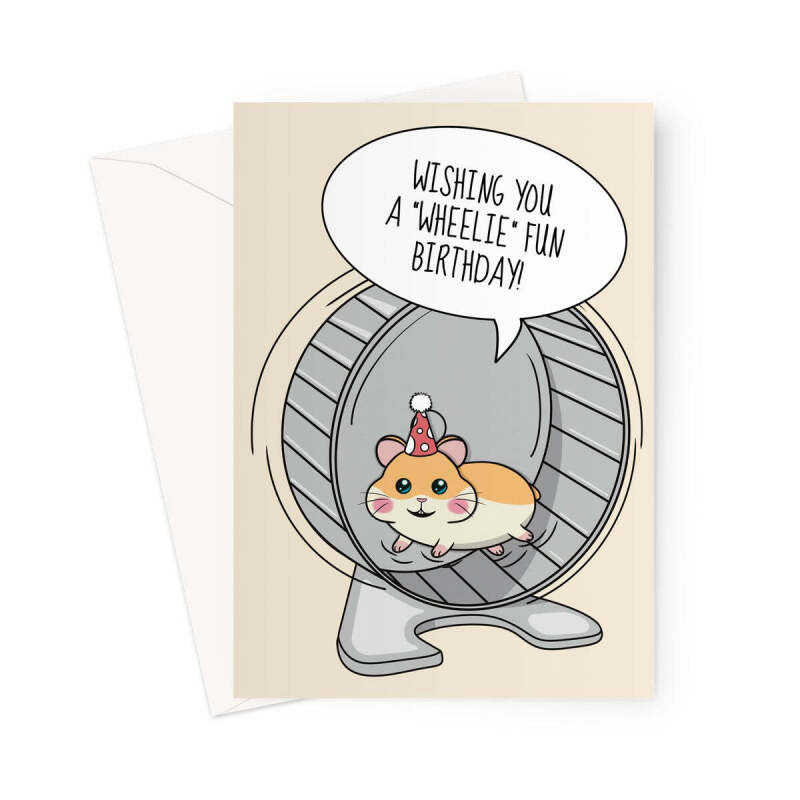 Cute Hamster Birthday Card - Hamster In A Wheel Joke - A5 Portrait - 1 Card
