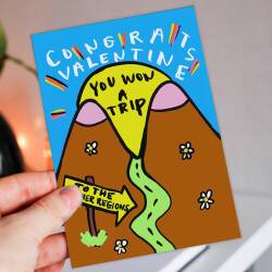 Congrats Valentine, you won a trip to the nether regions funny, rude, sexual innuendo Valentine's Day card (Size A6/A5/A4/Square 6x6") - A6: Single card