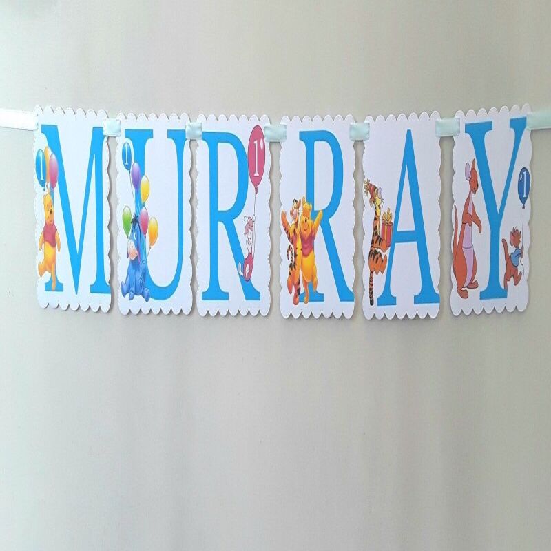 Personalised Winnie Pooh Banner, Winnie Pooh Name Banner, Winnie Pooh Nursery - 3 - light blue