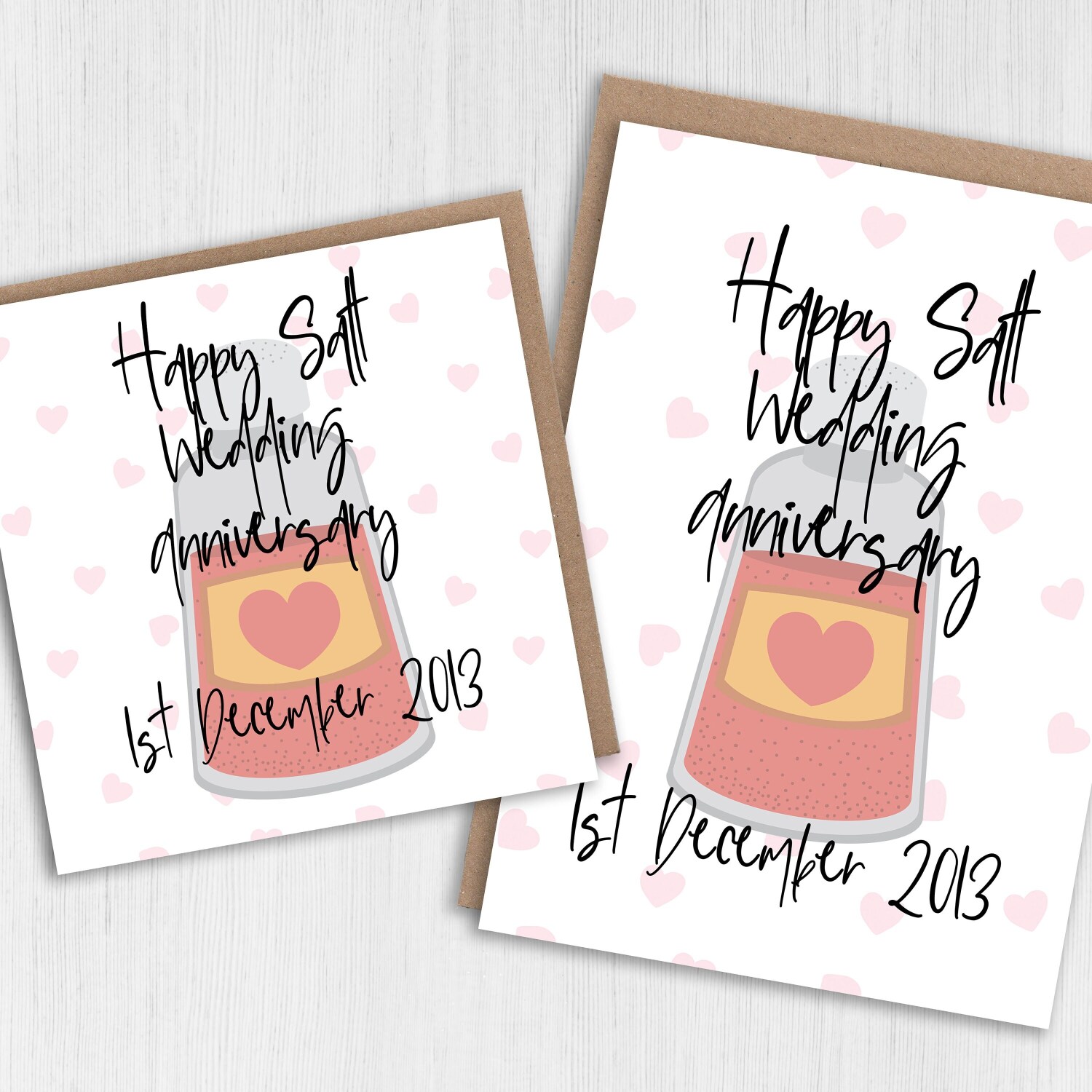 Personalised Salt (8th/eight years) anniversary card: Personalised with date (Size A6/A5/A4/Square 6x6") - A6: Single card