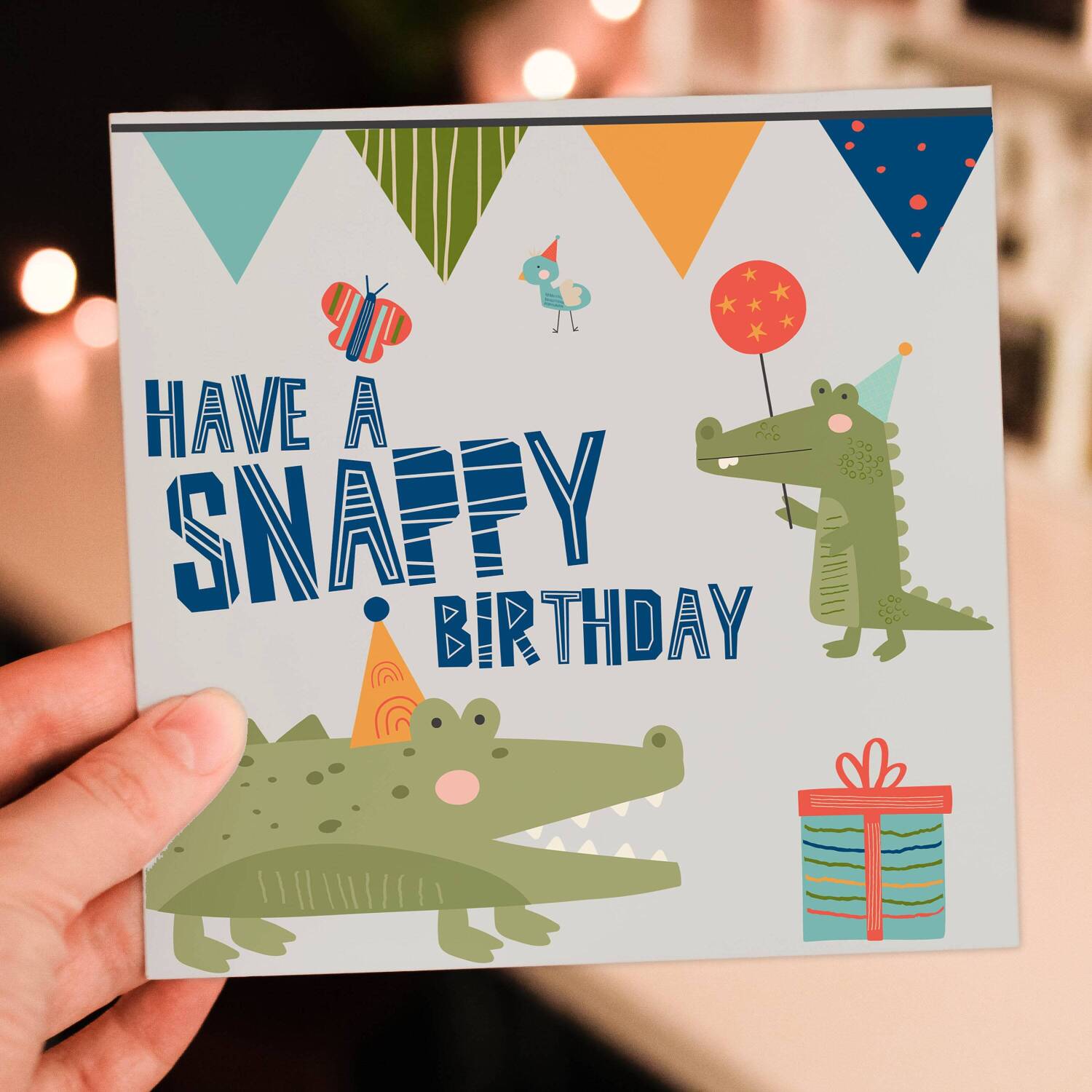 Crocodile, alligator children, child, kid, boy, girl birthday card: Have a snappy birthday (Size A6/A5/A4/Square 6x6") - A6: Single card