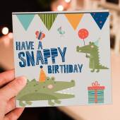 Crocodile, alligator children, child, kid, boy, girl birthday card: Have a snappy birthday (Size A6/A5/A4/Square 6x6")