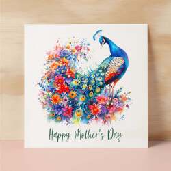 Mother's Day Card For Mum Happy Mother's Day Mothers Day card Mothering Sunday Flower Peacock Mother's Day Card For Mom Mommy Mum Mummy - Square (6x6) / Blank Message