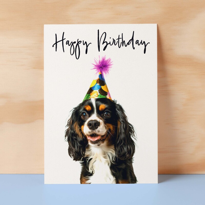 Birthday Card For Her Card For Friend Mum or Sister Birthday Card For Him Brother Dad Happy Birthday Card of King Charles Spaniel Card - Small (4x6) / Blank Message