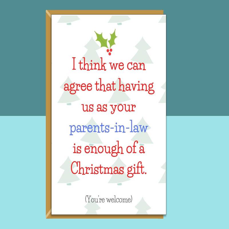 Funny Christmas Card for Daughter-in-law or Son-in-law - Can be Personalised - Perfect Xmas Card for Son in law or Daughter in law - Blank inside