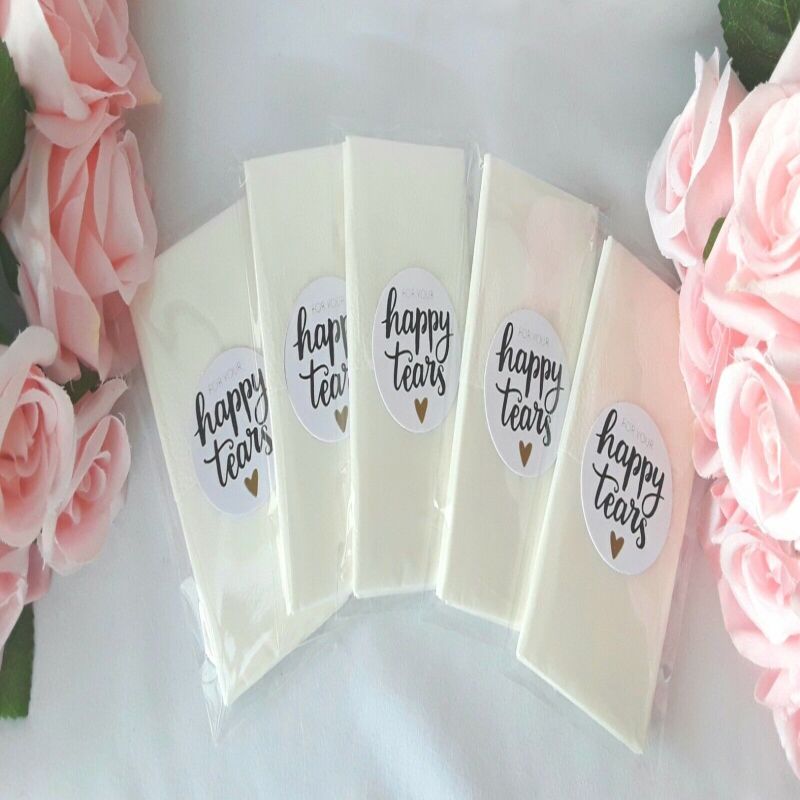 5 pkts Happy tears tissues, wedding tissues, wedding guest tissues - 5 pkts