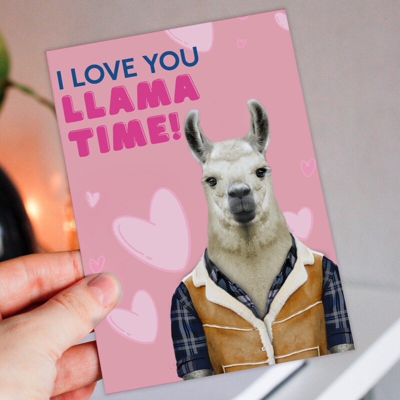 I love you llama time cute, funny animal anniversary card for wife, husband, boyfriend, girlfriend (Animalyser) Size A6/A5/A4/Square - A6: Single card