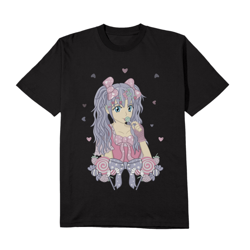 Harajuku Street Fashion T-shirt - Anime Girl with Candy Lollipop - Default Title