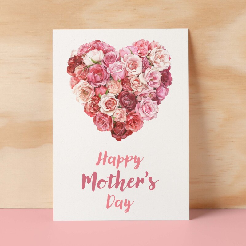 Mother's Day Card For Mum Happy Mother's Day Mothers Day card Mothering Sunday Card Rose Heart Mother's Day Card For Mom Mommy Mum Mummy - Small (4x6) / Blank Message