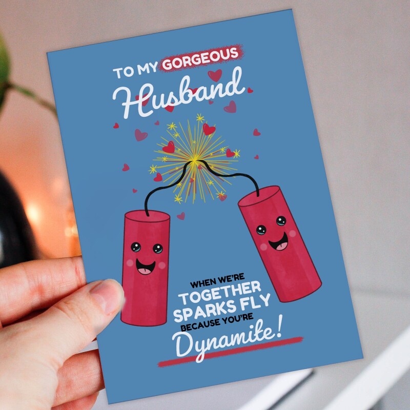 Sparks fly because you’re dynamite funny Valentine's Day card for boyfriend, husband, wife, girlfriend, partner (Size A6/A5/A4/Square 6x6") - A6: Single card