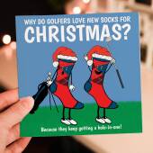 Funny golf-themed, socks Christmas card for golfer, golf enthusiast: Why do golfers love new socks for Christmas (Size A6/A5/A4/Square 6x6")
