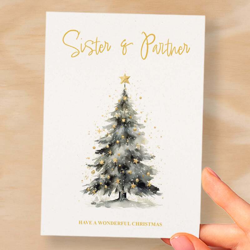 Christmas Card For Sister and Partner Card Xmas Card for Sister Christmas Card for Loved One Sister Partner Card Christmas Tree Card - Large (5x7) / Blank Message