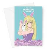 Happy Easter Card - Anime Girl And Bunny Rabbit