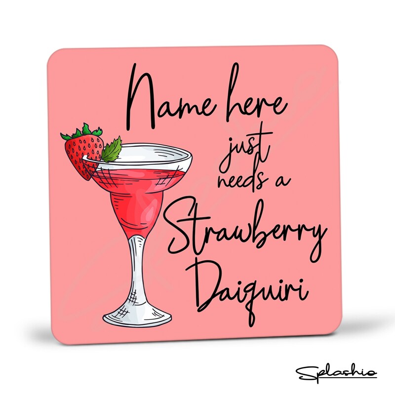 STRAWBERRY DAIQUIRI Coaster Cocktail Personalised Coaster, Personalised, Fathers Day gift, Secret Santa, Birthday Gift, Home Bar. Cocktails - Single Coaster