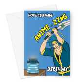 Anime Sword Master Birthday Card - Blue