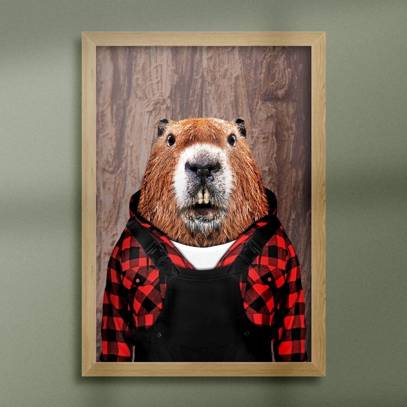 Beaver dog in clothes, animal print, wall art - A5 - Glossy